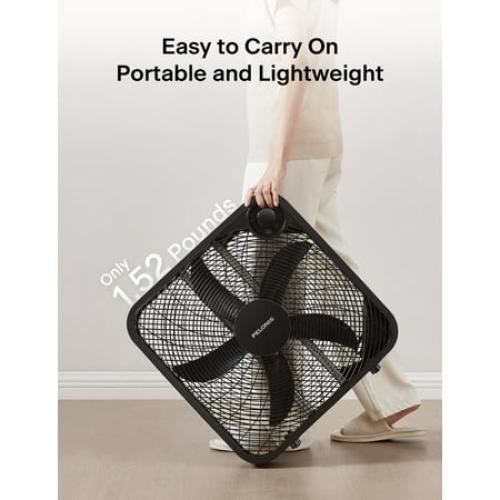 PELONIS Size 20 Inch Box Fan – 3 Speeds, 25ft/s, Floor Fans, Superior Air Throw (2295 CFM), Lightweight, 5 Blades, Portable & Durable for Bedroom, Office, Living Room, Garage