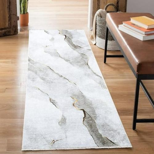 Bloom Rugs Caria Washable Non-Slip 10 ft Runner - Teal/Ivory Geometric Runner for Entryway, Hallway, Bathroom, and Kitchen - Exact Size: 2'6 x 10'
