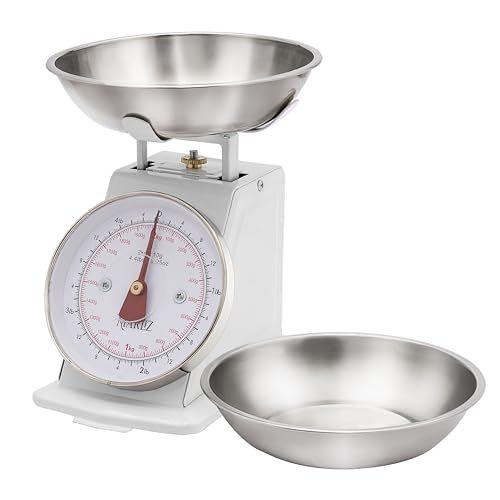 MARLIZ Small Retro Kitchen Scale 4.4Lb/2Kg with 2 Bowls White |Mechanical dial Scale| Vintage Kitchen Scale| Pesa para alimentos| bascula de cocina|Kitchen Scale|Bakers Scale