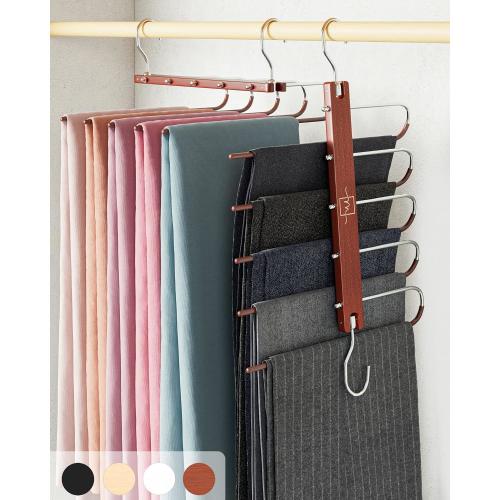 MORALVE Pants Hangers Space Saving - European Beechwood Hangers for Clothes Hanger Organizer - Jean Hangers Pants Rack Scarf Hanger - Closet Space Saving Magic Pants Hangers Pant Organizer 1 Pack 1 Pack Mahogany