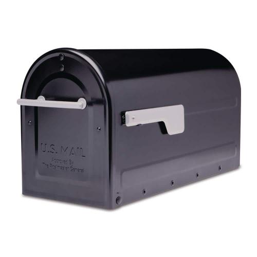 Boulder Black, Large, Steel, Post Mount Mailbox with Silver Handle and Flag