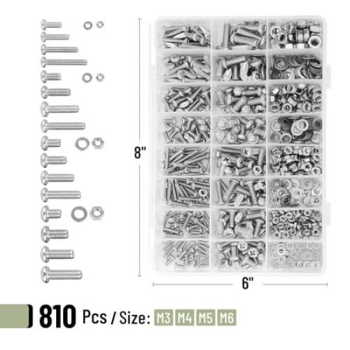 Mr. Pen- Nuts and Bolts Assortment Kit, 810 pcs, Stainless Steel M3 M4 M5 M6 Phillips Pan Head Assorted Nuts and Bolts