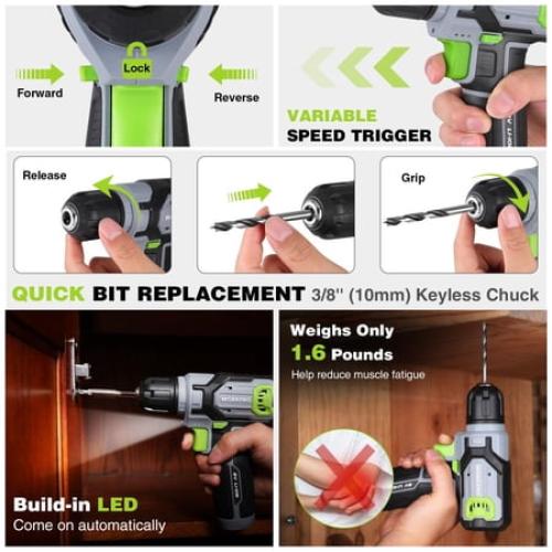 WORKPRO Cordless Power Drill Set with Stackable Tool Box, 8V Cordless Drill Driver and Bit Set, 2.0Ah Electric Cordless Screwdriver Kit with 3/8 Keyless Chuck, Portable Drill for Home Repair, DIY