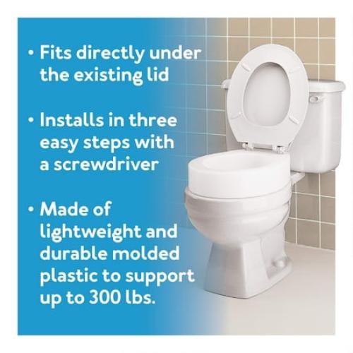 Color White Carex Toilet Seat Riser, Elongated Raised Toilet Seat Adds 3.5 inches to Toilet Height, for Assistance Bending or Sitting, 300 Pound Weight Capacity Toilet Riser