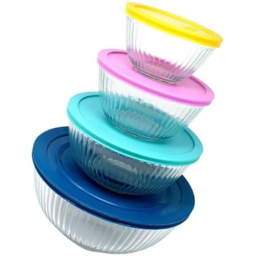Pyrex 8-piece 100 Years Glass Mixing Bowl Set (Limited Edition) - Assorted Colors Lids