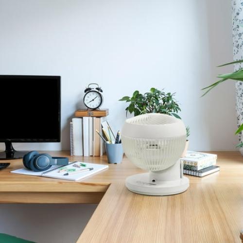 Color White IRIS WOOZOO 360° Oscillating Fan with Remote & Timer, 3 Speed Settings, White