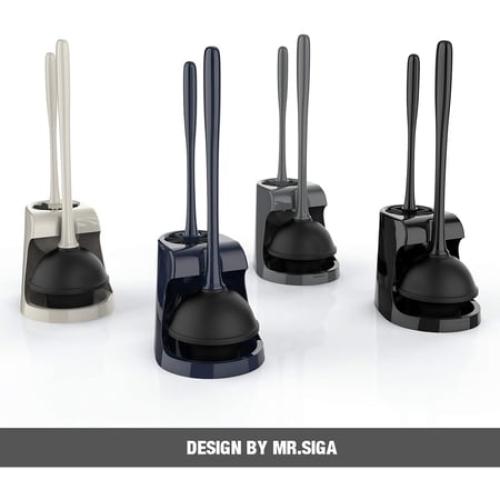 MR.Siga Toilet Plunger and Bowl Brush Combo for Bathroom Cleaning, Black, 2 Sets