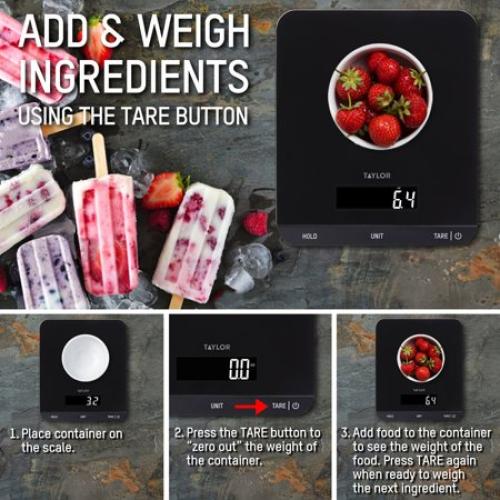 Taylor 33 LB Kitchen Glass Digital Scales Black
