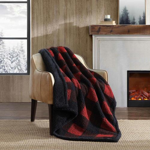 Cabin Plaid Sherpa Reverse Red Cotton Throw Blanket
