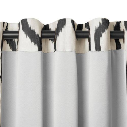 Renzo Black Geometric Ikat Poly-Linen 52(in)X84(in) Grommet Top Room Darkening Curtain Panel