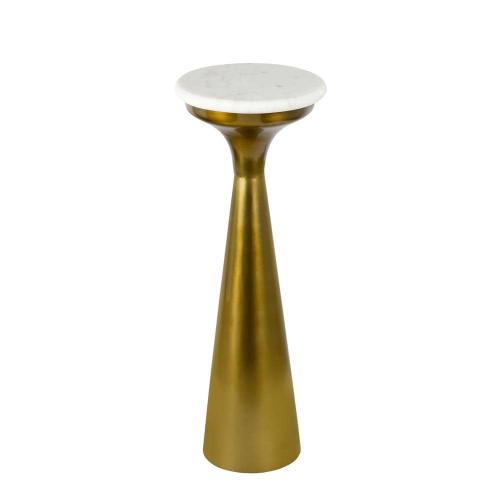 Oliver 22.25 in. Mid-Century Glam Retro Metal Drink Table with Marble Top, Gold/White