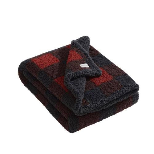 Cabin Plaid Sherpa Reverse Red Cotton Throw Blanket