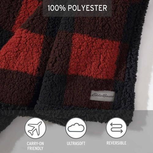Cabin Plaid Sherpa Reverse Red Cotton Throw Blanket