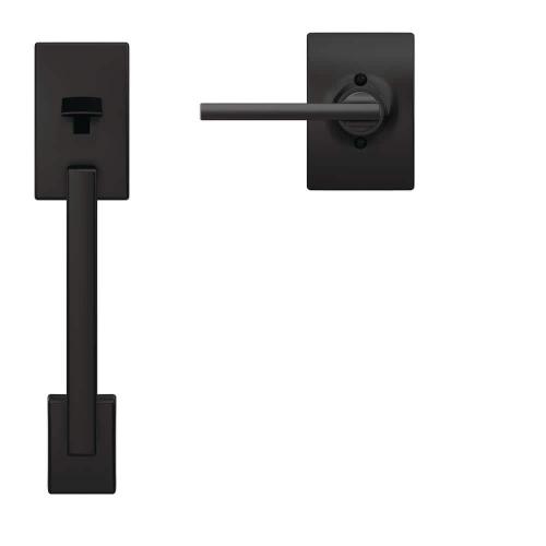 Century Matte Black Door Handleset Grip with Latitude Door Handle and Century Trim