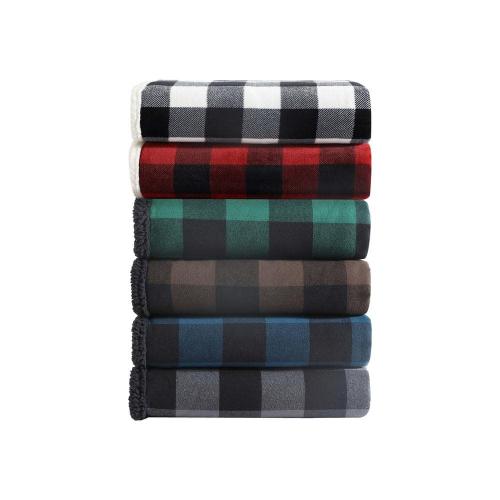 Cabin Plaid Sherpa Reverse Red Cotton Throw Blanket