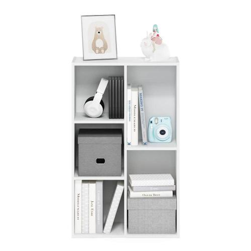 Tropika 31.5 in. White Faux Wood 5-shelf Standard Bookcase with Storage