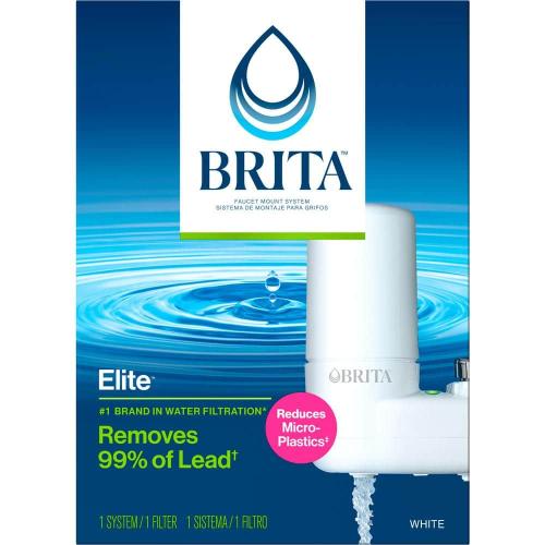 Brita Faucet Mount Tap Water Filtration System in White, BPA Free, Reduces Lead