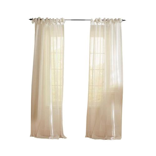 Vienna Off-White Solid Poly-Linen 52(in)X95(in) Tie Top Sheer Curtain Panel