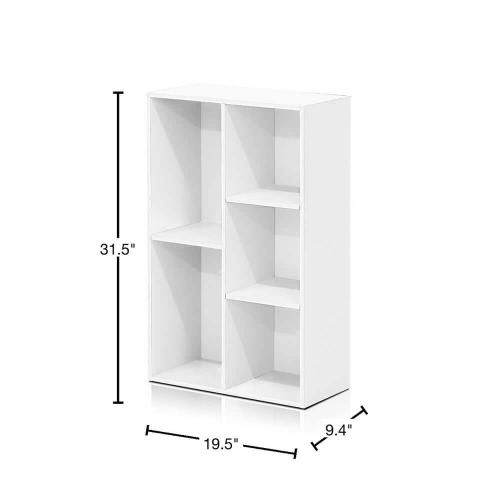 Tropika 31.5 in. White Faux Wood 5-shelf Standard Bookcase with Storage