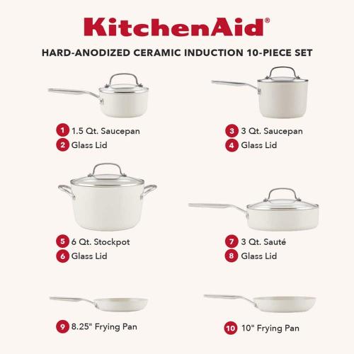 10-Piece Hard-Anodized Aluminum Ceramic Nonstick Induction Cookware Set Porcelain White