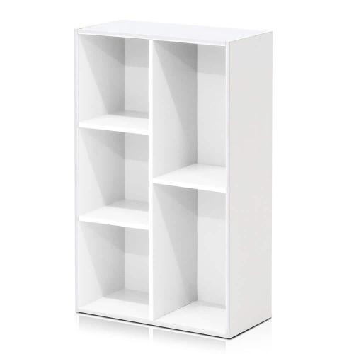 Tropika 31.5 in. White Faux Wood 5-shelf Standard Bookcase with Storage
