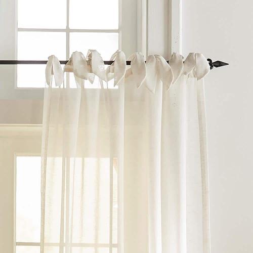 Vienna Off-White Solid Poly-Linen 52(in)X95(in) Tie Top Sheer Curtain Panel