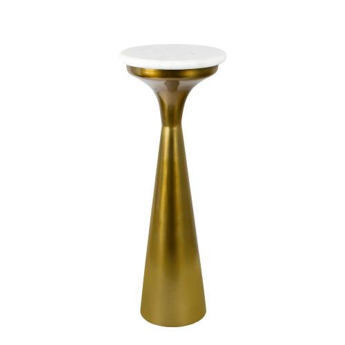 Oliver 22.25 in. Mid-Century Glam Retro Metal Drink Table with Marble Top, Gold/White