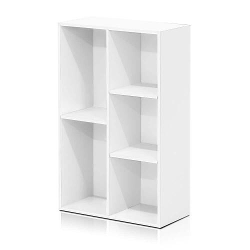 Tropika 31.5 in. White Faux Wood 5-shelf Standard Bookcase with Storage