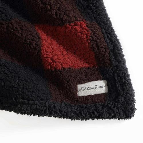 Cabin Plaid Sherpa Reverse Red Cotton Throw Blanket