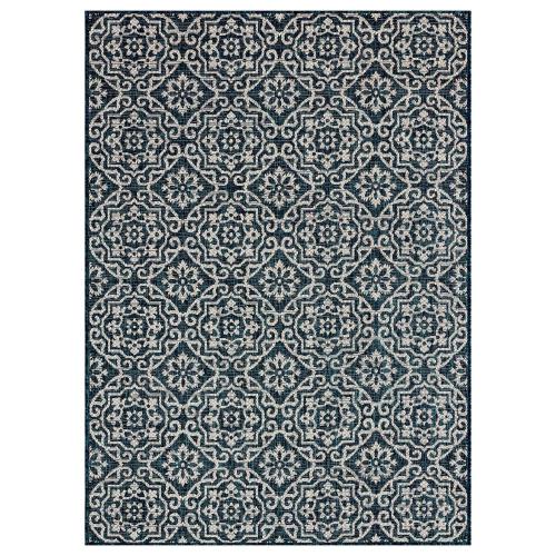 Patio Country Danica Navy Blue/Ivory 5 ft. x 7 ft. Geometric Indoor/Outdoor Area Rug