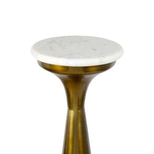 Oliver 22.25 in. Mid-Century Glam Retro Metal Drink Table with Marble Top, Gold/White