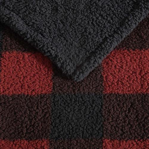 Cabin Plaid Sherpa Reverse Red Cotton Throw Blanket