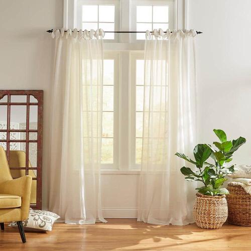 Vienna Off-White Solid Poly-Linen 52(in)X95(in) Tie Top Sheer Curtain Panel