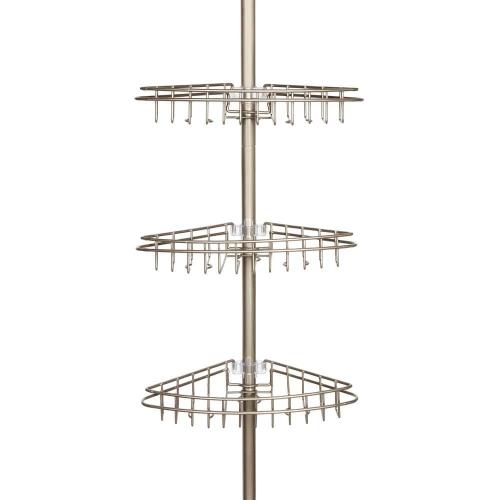 5 ft. to 9 ft. Adjustable 3-Tier Rust-Proof Stainless Steel Spring Tension Shower Corner Pole Caddy in Satin Nickel