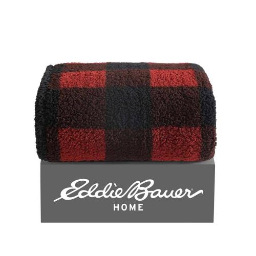 Cabin Plaid Sherpa Reverse Red Cotton Throw Blanket