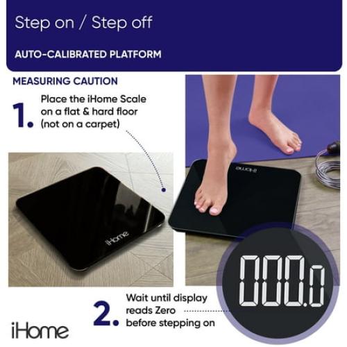 iHome Digital Battery Powered Bathroom Scale 397 lbs with Fit  Personal Coach App, FSA and HSA Eligible, Black