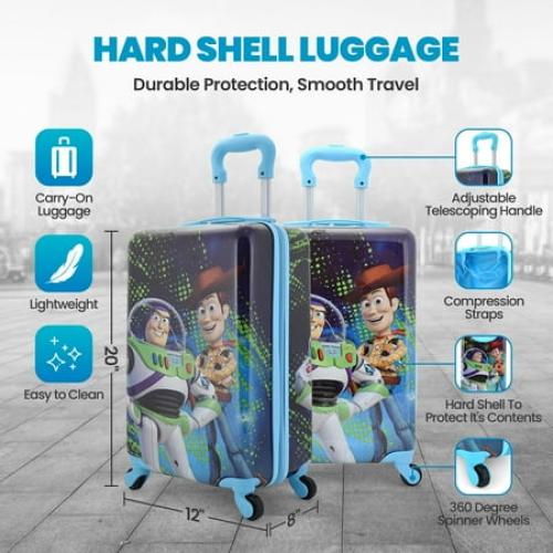 Disney Toy Story 20 Hardshell Luggage - Woody Buzz Cute & Durable Hard-side Suitcase for Travel with Spinner Wheels 20x12x8
