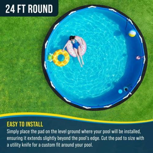 Black 24Ft U.S. Pool Supply Armour Shield 24-Foot Round Heavy Duty Pool Liner Pad for Above Ground Swimming Pools - Protects Pool Liner, Prevents Punctures, Weed Barrier, Eco-Friendly Fabric - Extends Liner Life