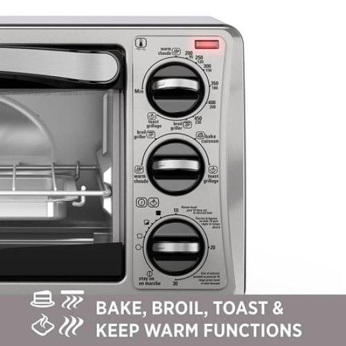 BLACK DECKER 4-Slice Convection Oven, Stainless Steel, Curved Interior fits a 9 inch Pizza, TO1313SBD