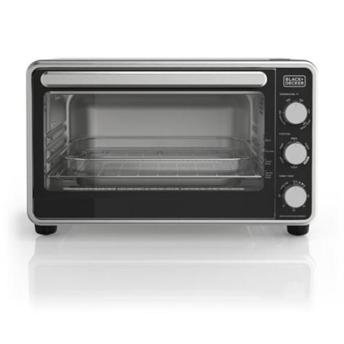 Black   Decker Crisp 'N Bake PRO 6-Slice Air Fryer Toaster Oven with Basket, Pan, Rack & Tray, Stainless Steel