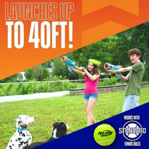 Nerf Dog Compact Blaster Tennis Ball Launcher for Dogs with 2 Balls, 12 inch