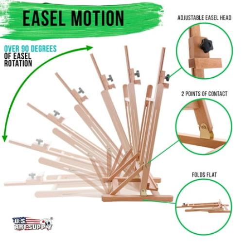 U.S. Art Supply Medium Tabletop Wooden H-Frame Studio Easel, Artist Adjustable Beechwood Paint Display Easel, 27 Canvas