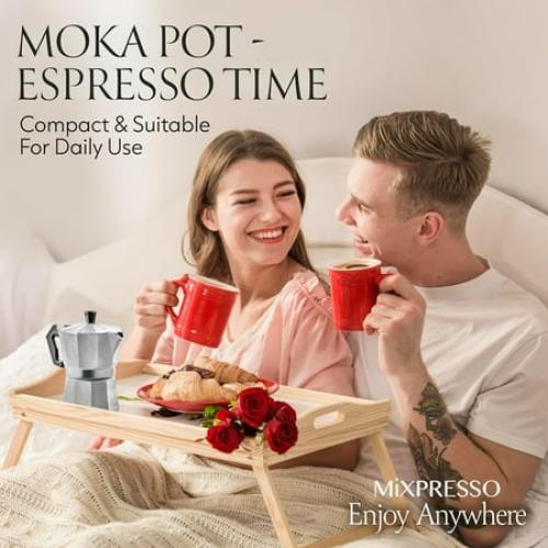 Mixpresso 3 Cup Moka Pot Coffee Maker for Gas, Electric Stove Top, Classic Italian Espresso Maker, Stovetop for Camping, Makes 5 Oz Cuban Coffee