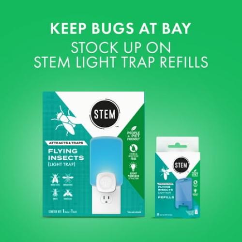 STEM Light Trap, Attracts and Traps Flying Insects, Emits Soft Blue Light, [Includes Starter Kit with 1 Light Trap and 3 Cartridges]