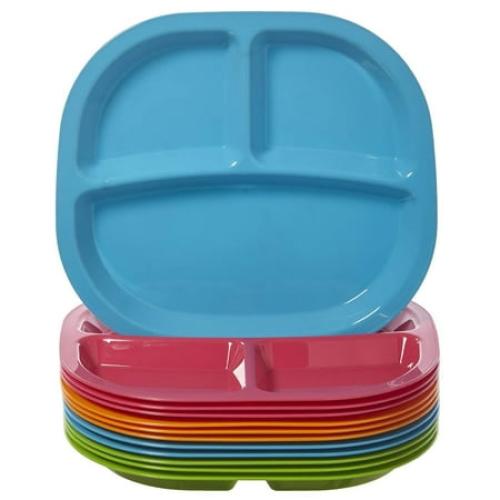 Harmony 3-Compartment Divided Plastic Kids Tray | set of 12 in 4 Calypso Colors