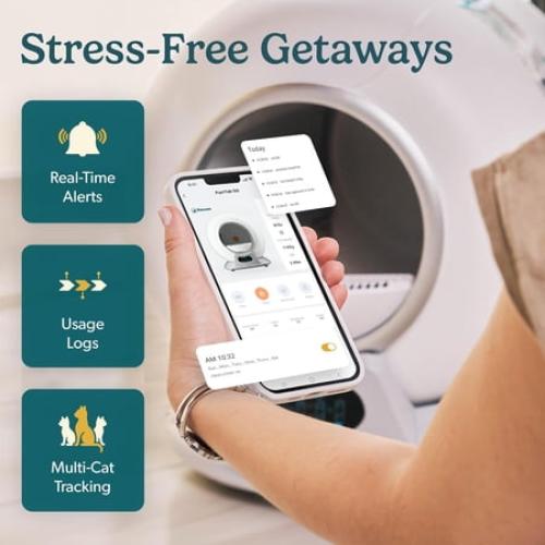 Petcove Automatic Litter Box Self Cleaning with Smart App Control and Safety Sensors for Multiple Cats - Gray