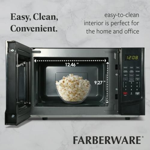 Farberware 0.9 Cu. Ft. Black Microwave Oven, 900W with LED Display, 10 Power Levels, 8 Auto-Cook Presets, Express Cooking & Defrost
