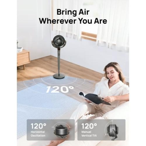 Dreo Fan for Bedroom, 120° 120° Oscillating Standing Fan, DC Motor, 80ft Air Circulator for Whole Room, 8 Speeds, 3 modes, Quiet Pedestal Fans, 23dB, Adjustable Height, Remote Control, 8H Timer