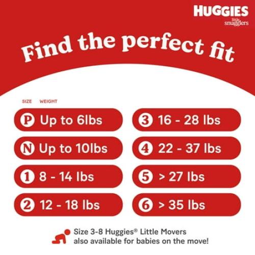 Huggies Little Snugglers Baby Diapers, Size Newborn (up to 10 lbs), 84 Count (Select for More)