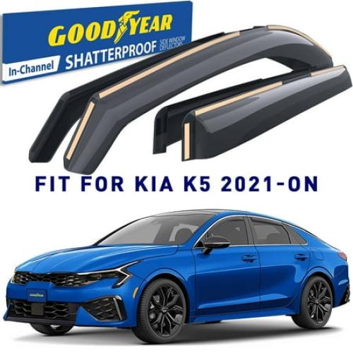 Goodyear Shatterproof In-Channel Window Deflectors for Kia K-5/K5 2021-2026, Rain Guards, Window Visors for Cars, Vent Deflector, Car Accessories, 4 pcs - GY008024